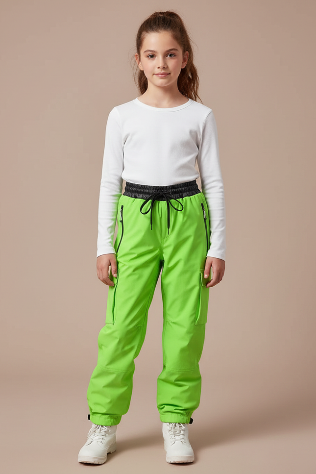 Pantalon De Pluie Vert Néon Cargo Enfant Imperméable - Polyester