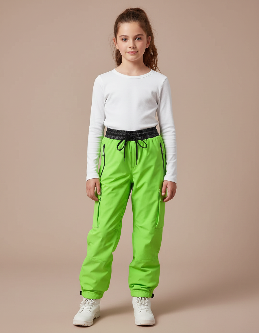 Pantalon De Pluie Vert Néon Cargo Enfant Imperméable - Polyester