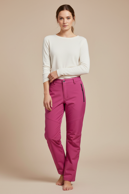 Pantalon De Pluie Femme Fuchsia Doublé Polaire Coupe Droite - Rose Polyester