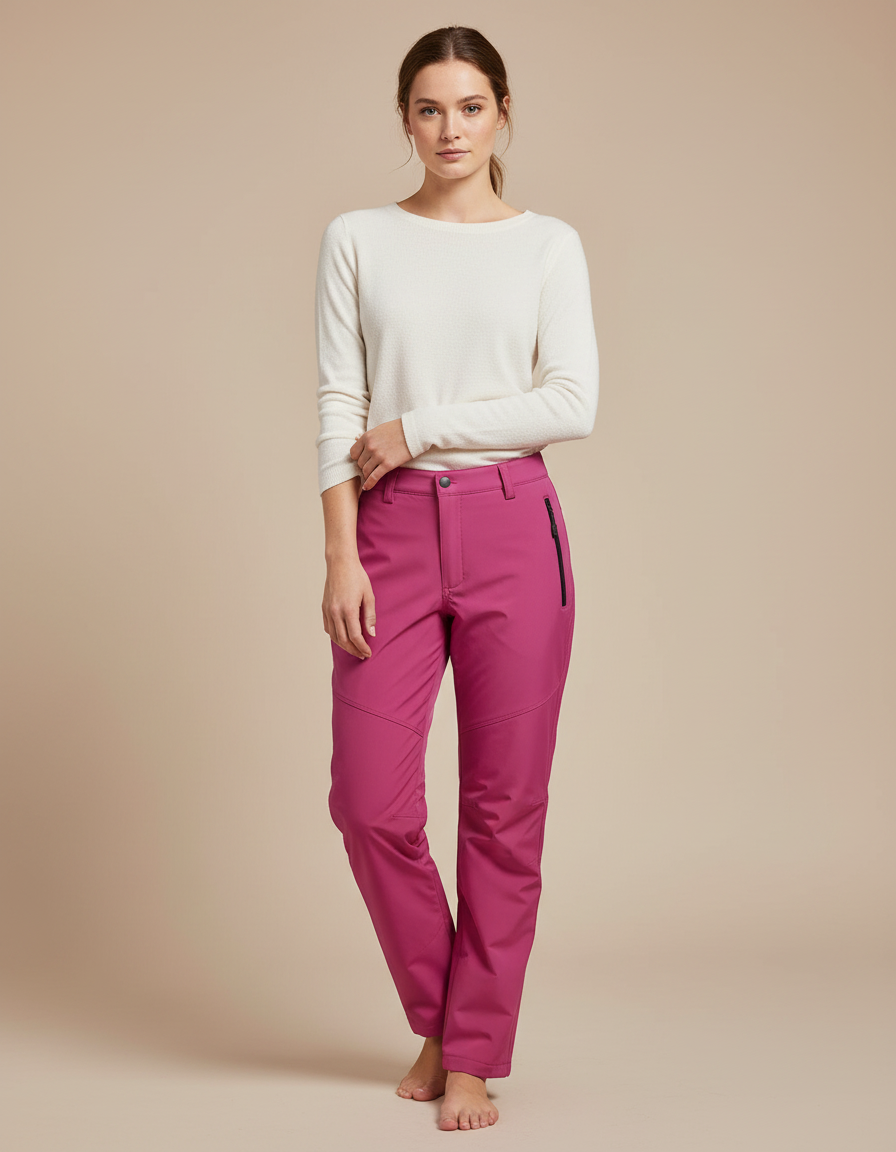 Pantalon De Pluie Femme Fuchsia Doublé Polaire Coupe Droite - Rose Polyester