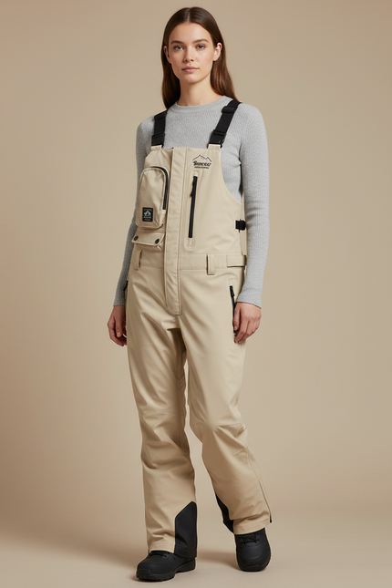 Pantalon De Pluie Beige Imperméable Bretelles Ski Femme - Polyester