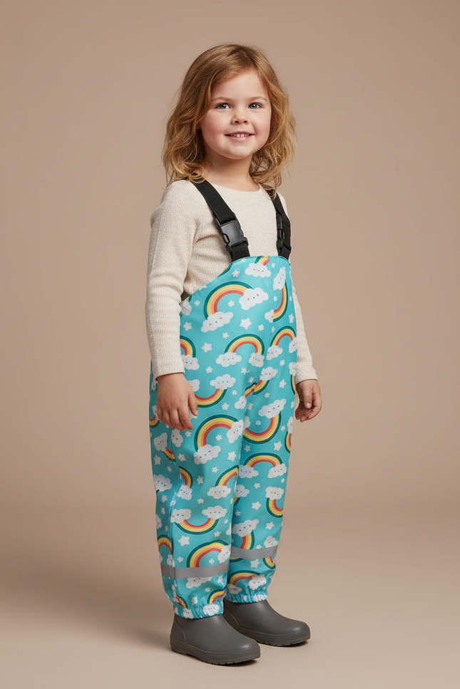Pantalon De Pluie Turquoise Imperméable Bretelles Arc-en-ciel Enfant - Multicolore Polyester