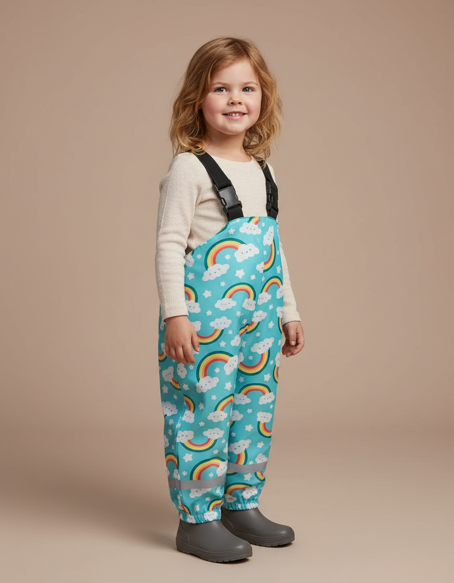 Pantalon De Pluie Turquoise Imperméable Bretelles Arc-en-ciel Enfant - Multicolore Polyester