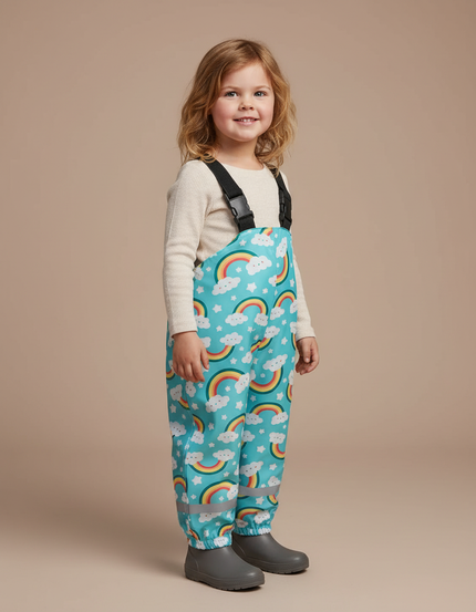 Pantalon De Pluie Turquoise Imperméable Bretelles Arc-en-ciel Enfant - Multicolore Polyester