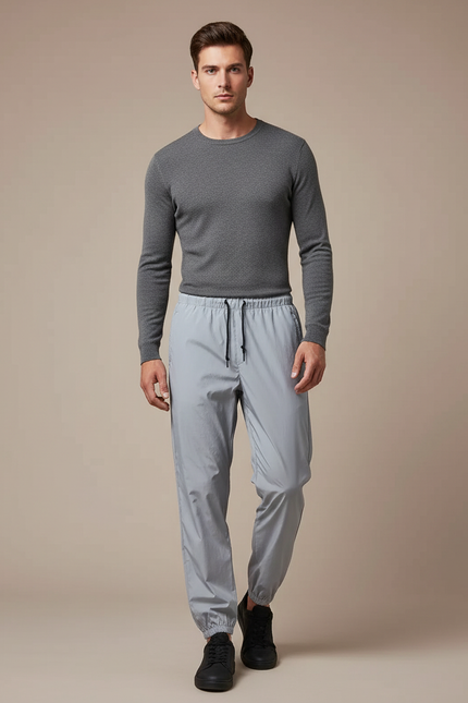 Pantalon De Pluie Gris Clair Réfléchissant Cordon Ajustable Homme - Polyester