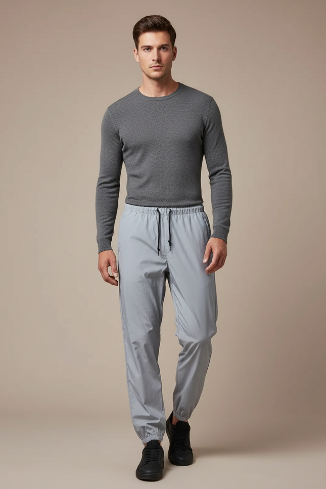 Pantalon De Pluie Gris Clair Réfléchissant Cordon Ajustable Homme - Polyester