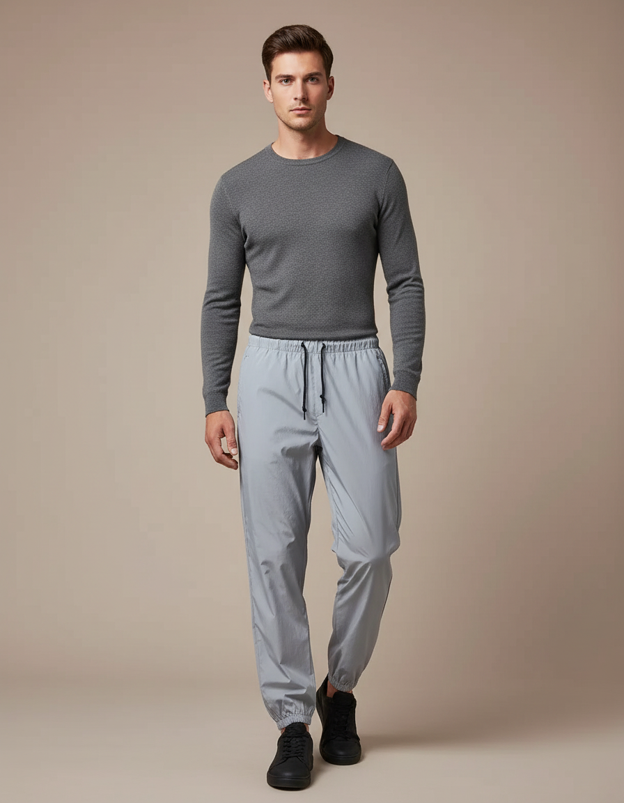 Pantalon De Pluie Gris Clair Réfléchissant Cordon Ajustable Homme - Polyester