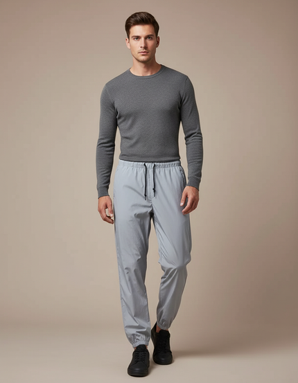 Pantalon De Pluie Gris Clair Réfléchissant Cordon Ajustable Homme - Polyester