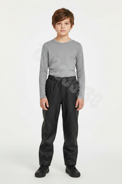 Pantalon De Pluie Noir Imperméable Enfant Coupe Droite Élastique - Polyester