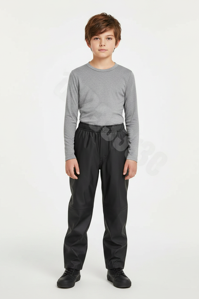 Pantalon De Pluie Noir Imperméable Enfant Coupe Droite Élastique - Polyester