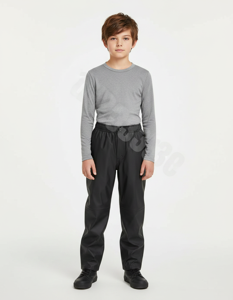 Pantalon De Pluie Noir Imperméable Enfant Coupe Droite Élastique - Polyester