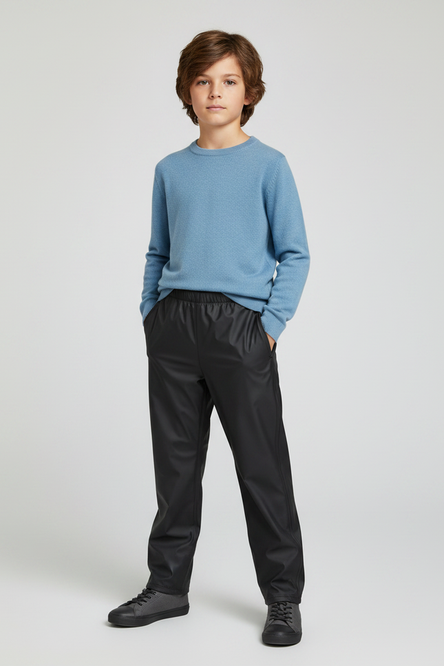 Pantalon De Pluie Noir Imperméable Enfant Coupe Droite - Polyester