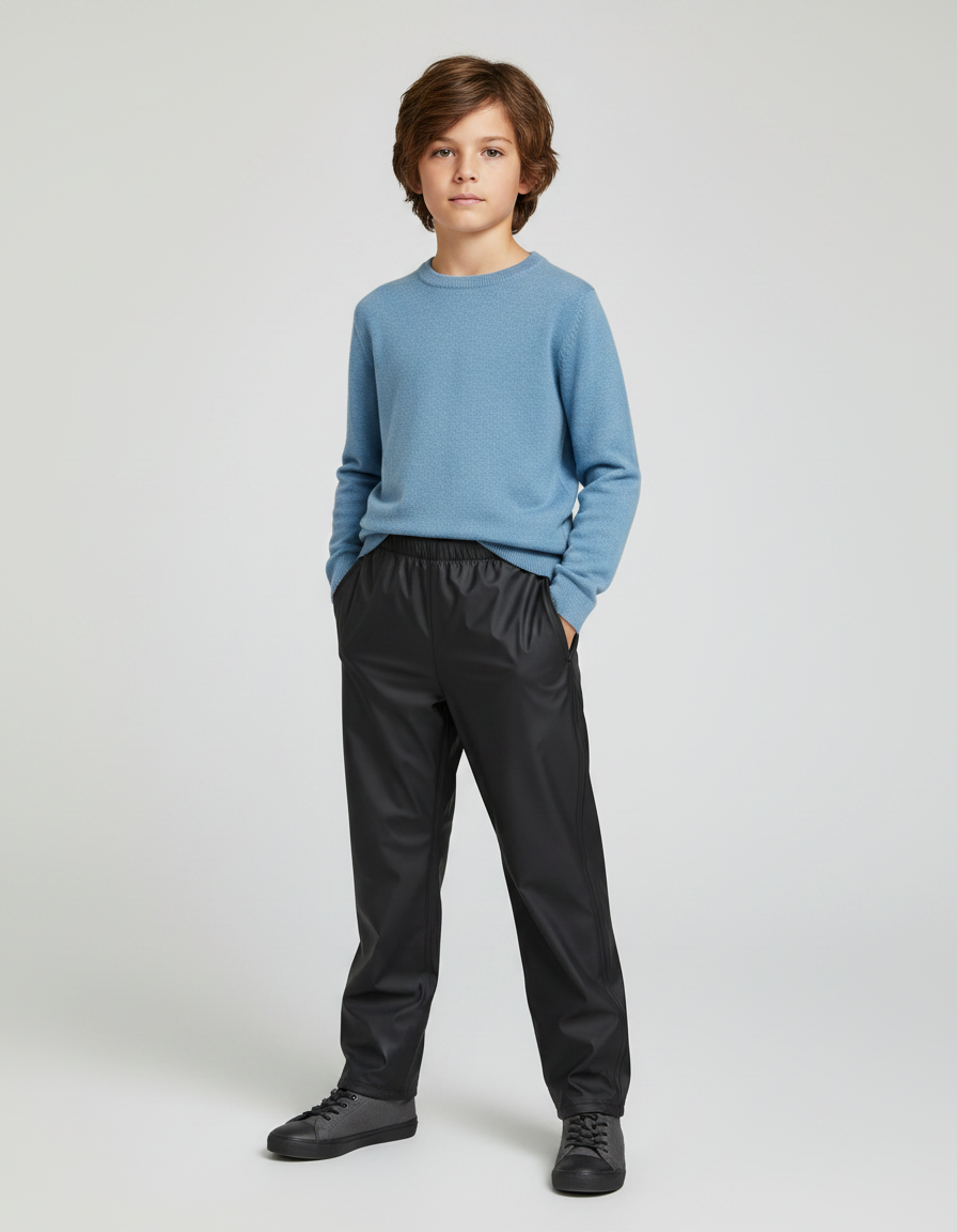 Pantalon De Pluie Noir Imperméable Enfant Coupe Droite - Polyester
