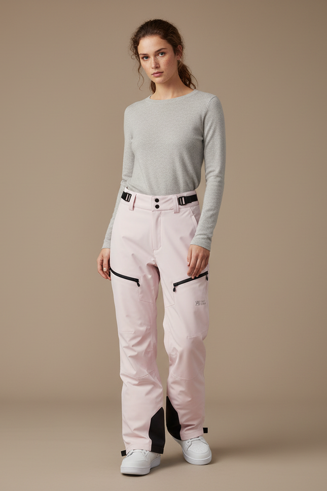 Pantalon De Pluie Rose Imperméable Ceinturé Ski Femme - Polyester