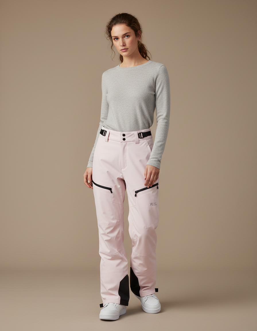 Pantalon De Pluie Rose Imperméable Ceinturé Ski Femme - Polyester