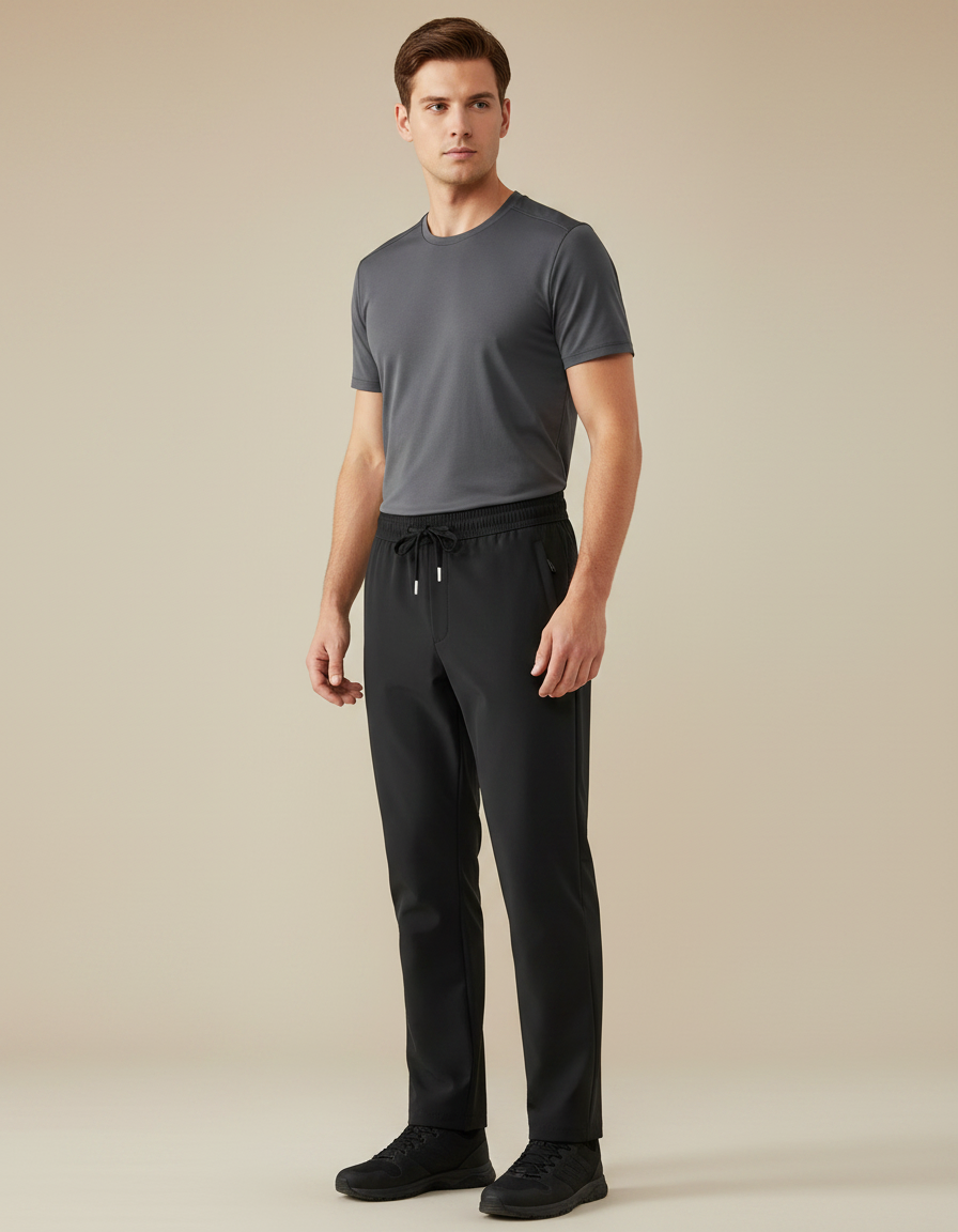 Pantalon De Pluie Noir Décontracté Homme Cordon De Serrage - Polyester