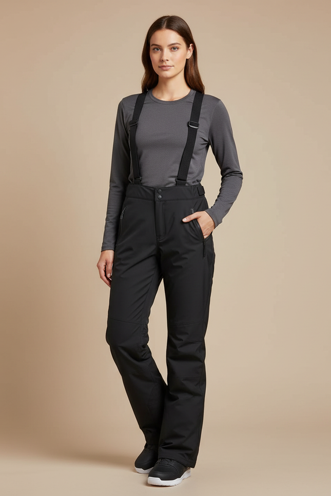 Pantalon De Pluie Noir Imperméable Bretelles Femme - Polyester