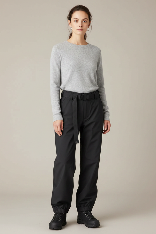 Pantalon De Pluie Noir Ample Imperméable Femme Ceinturé - Polyester