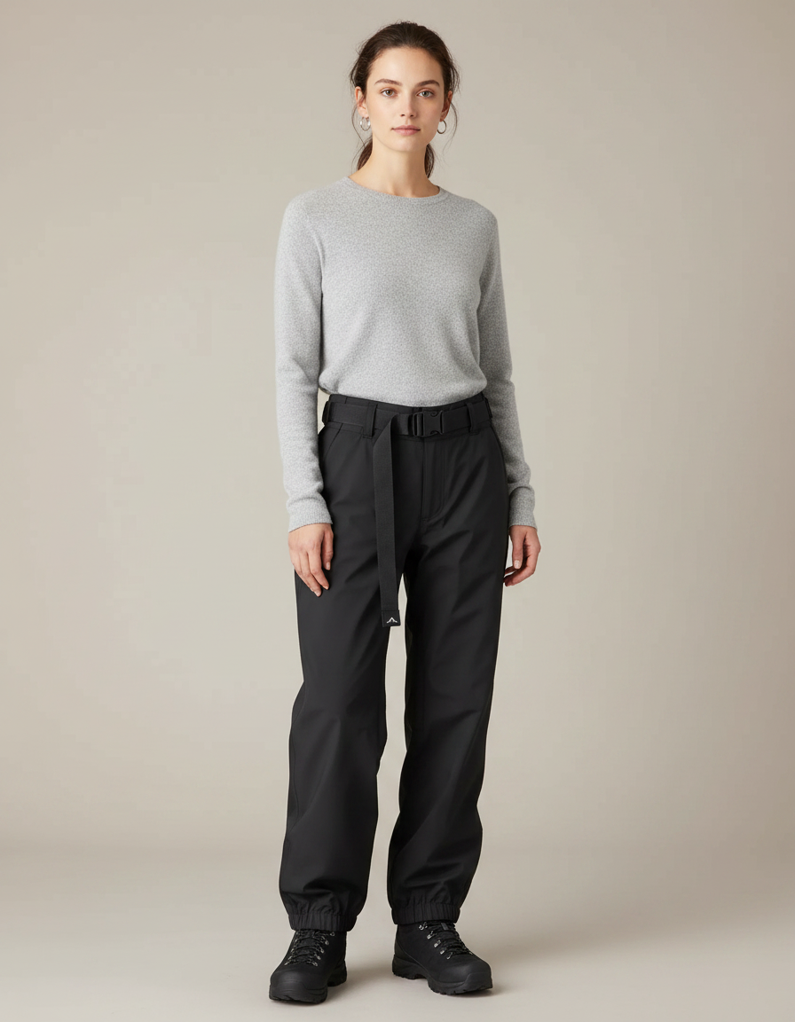 Pantalon De Pluie Noir Ample Imperméable Femme Ceinturé - Polyester