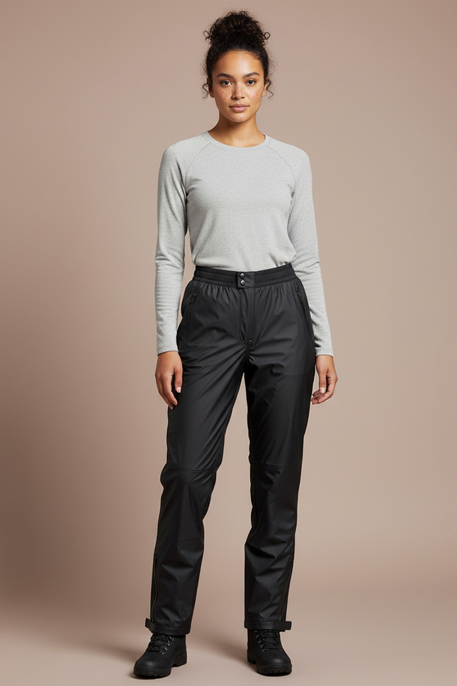 Pantalon De Pluie Noir Imperméable Femme Décontracté - Polyester
