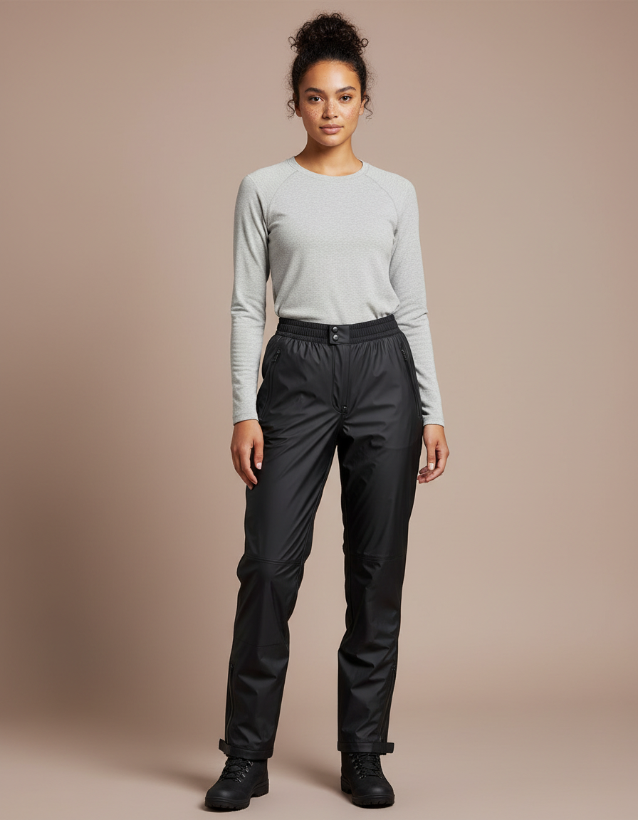 Pantalon De Pluie Noir Imperméable Femme Décontracté - Polyester