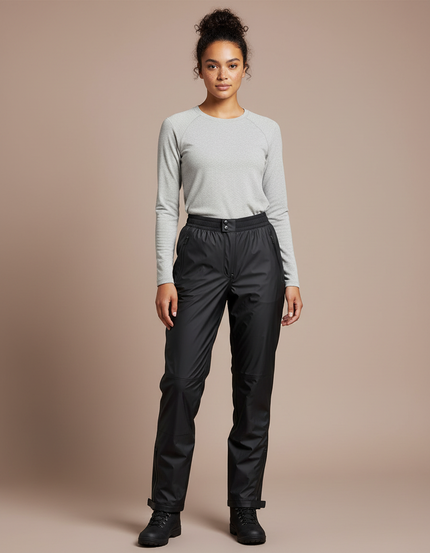 Pantalon De Pluie Noir Imperméable Femme Décontracté - Polyester