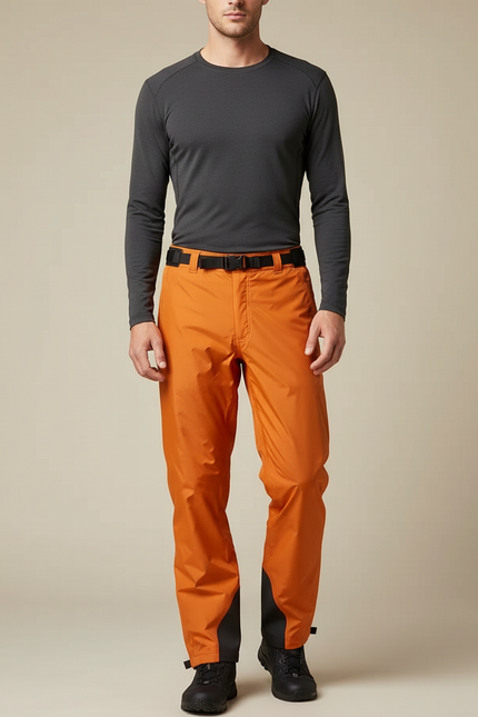 Pantalon De Pluie Orange Imperméable Ceinturé Homme Randonnée - Polyester