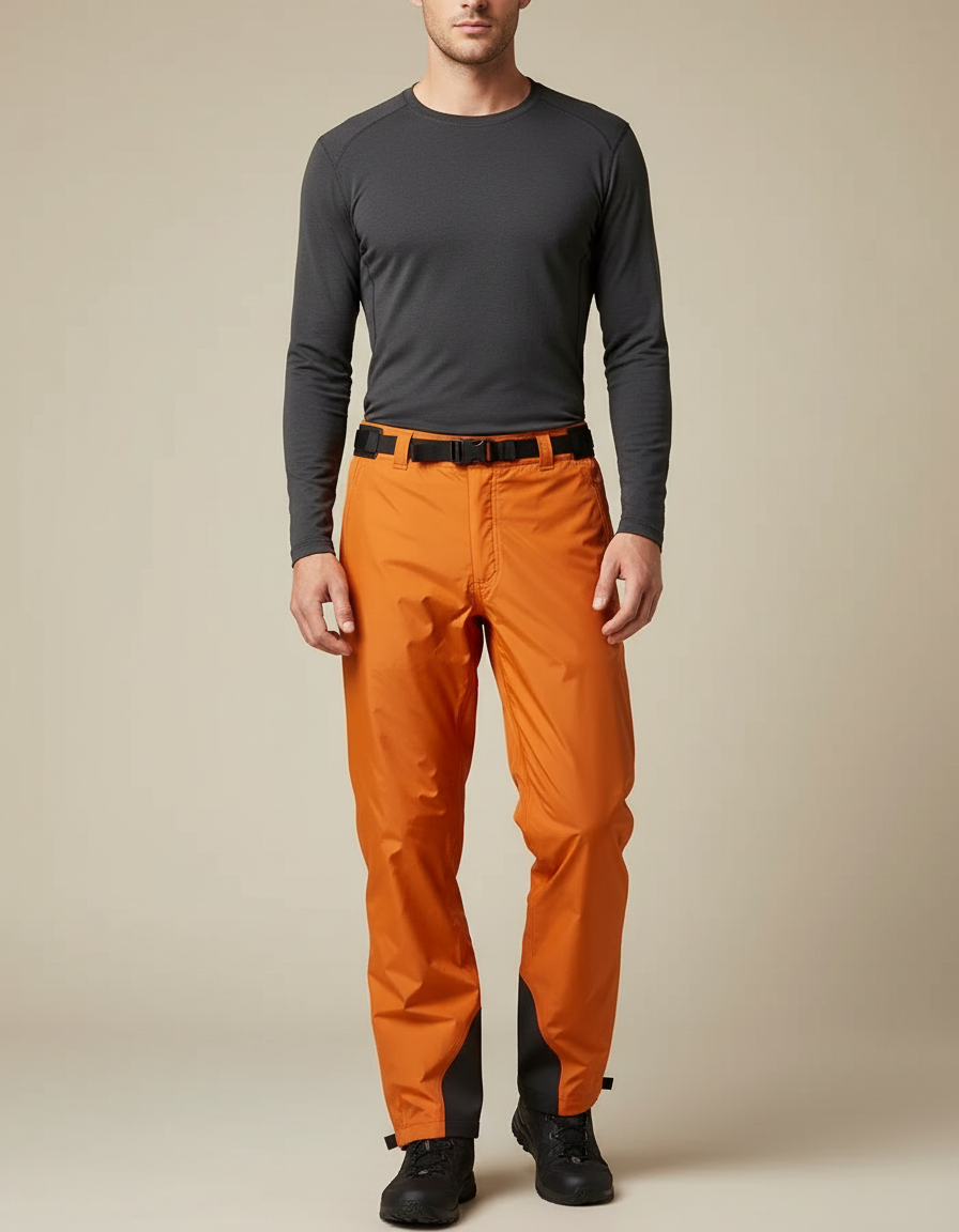 Pantalon De Pluie Orange Imperméable Ceinturé Homme Randonnée - Polyester