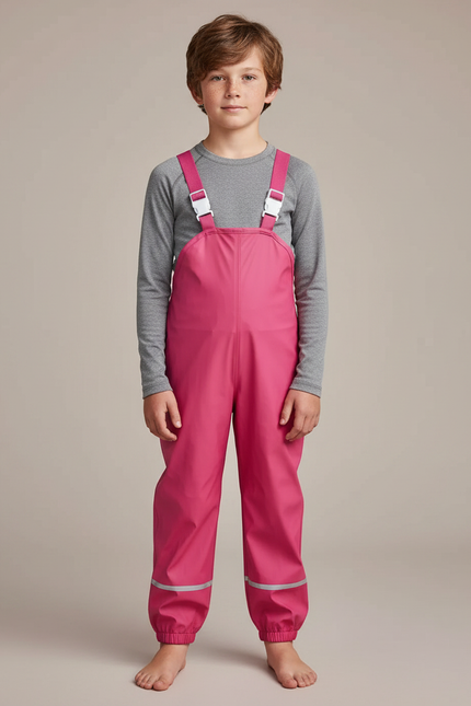 Pantalon De Pluie Rose Bretelles Réfléchissant Imperméable Enfant - Polyester