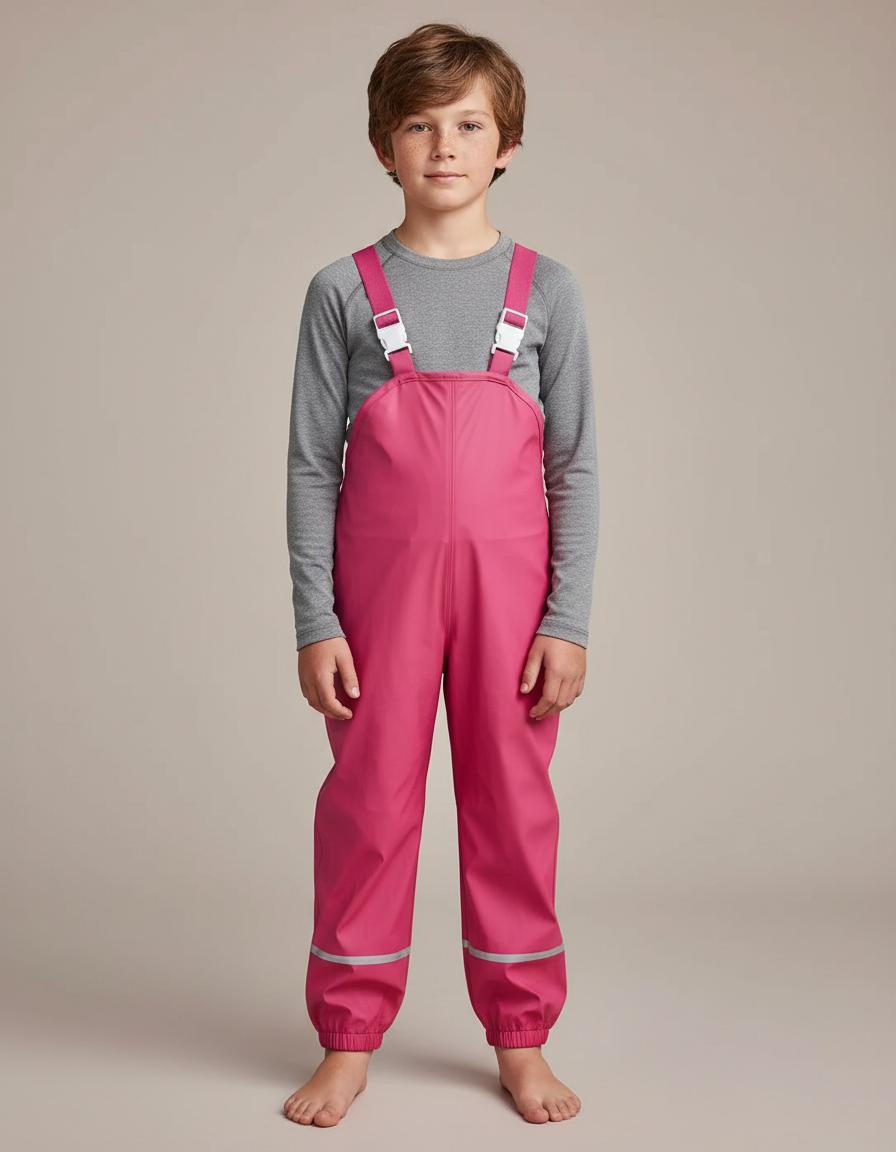 Pantalon De Pluie Rose Bretelles Réfléchissant Imperméable Enfant - Polyester