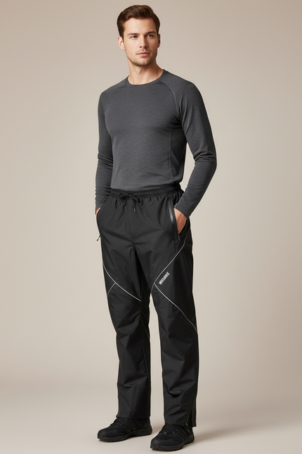 Pantalon De Pluie Noir Imperméable Réfléchissant Homme Sport - Polyester