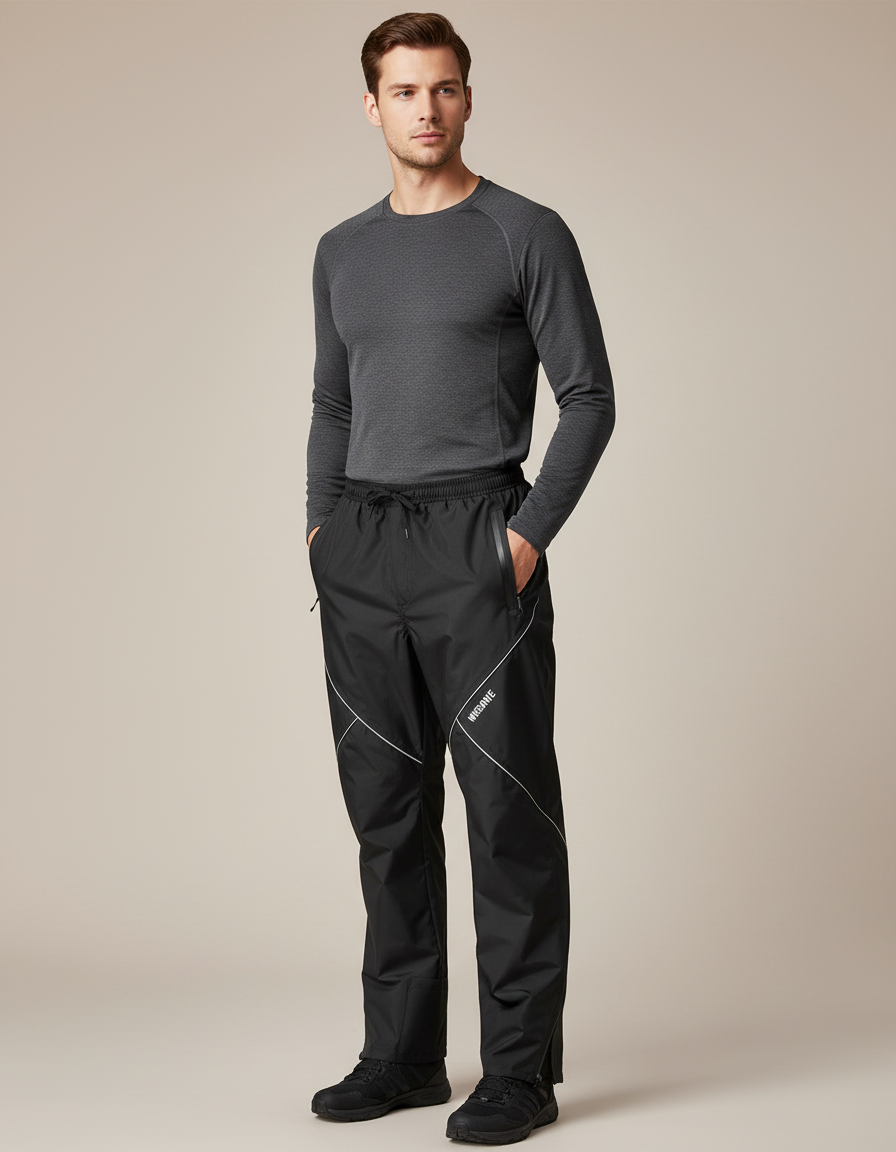 Pantalon De Pluie Noir Imperméable Réfléchissant Homme Sport - Polyester