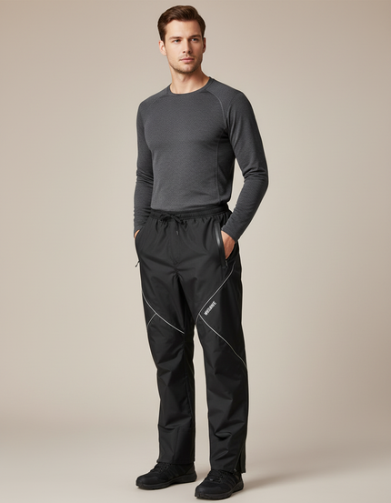 Pantalon De Pluie Noir Imperméable Réfléchissant Homme Sport - Polyester