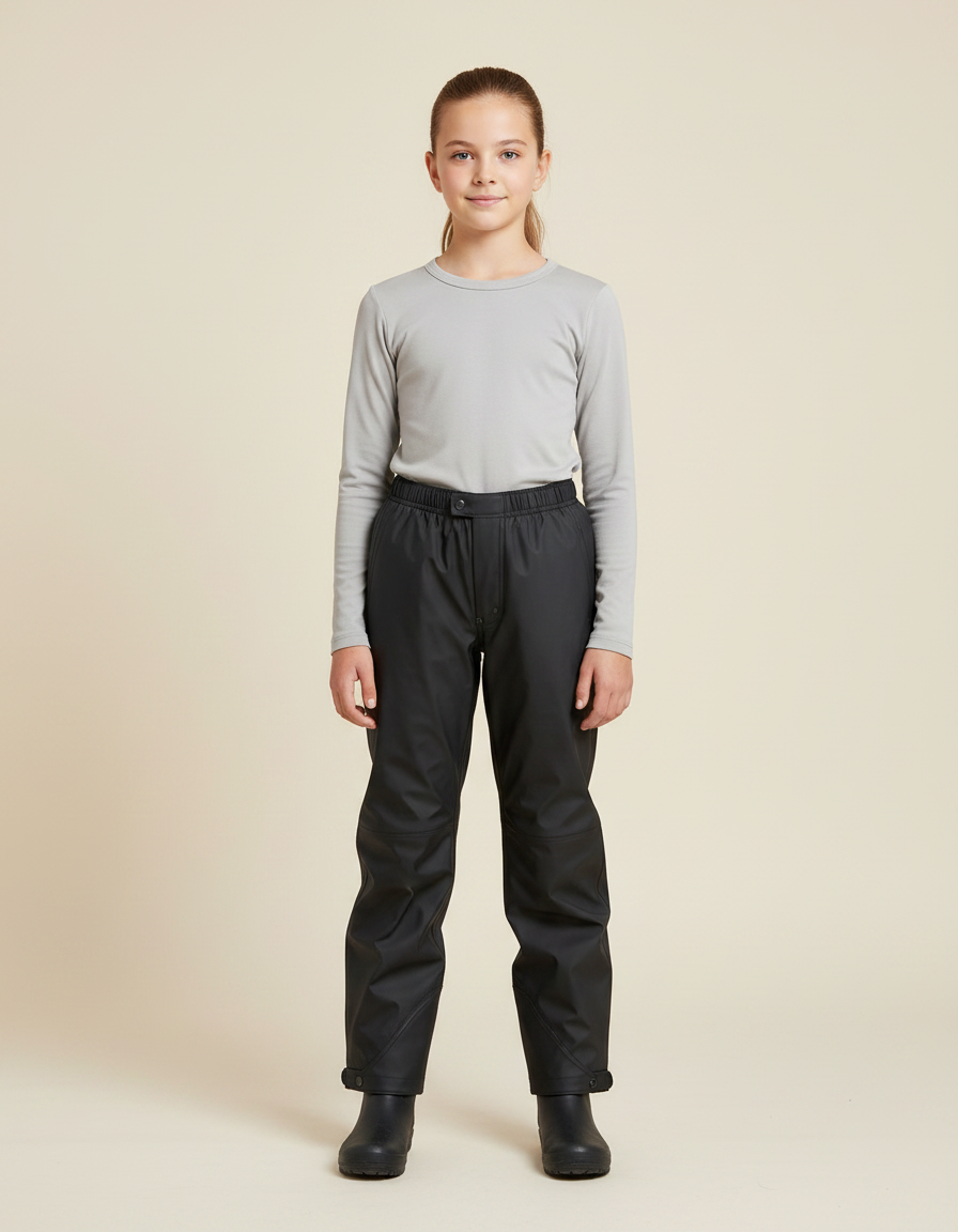 Pantalon De Pluie Noir Imperméable Enfant Léger Ajustable - Polyester