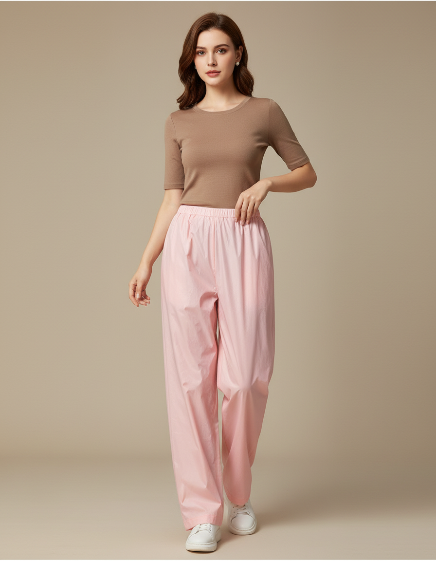 Pantalon De Pluie Rose Fluide Décontracté Léger Unisexe - Lin