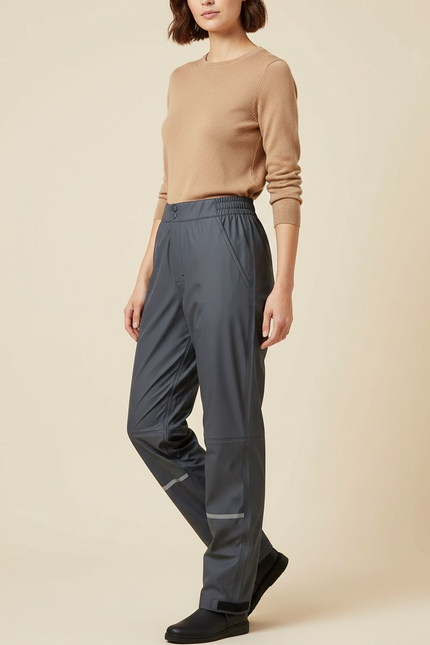 Pantalon De Pluie Gris Imperméable Coupe Droite Femme - Polyester
