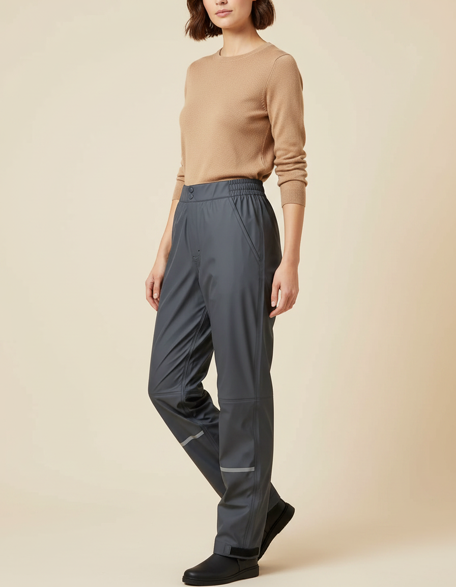 Pantalon De Pluie Gris Imperméable Coupe Droite Femme - Polyester
