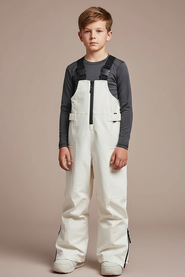 Pantalon De Pluie Crème Bretelles Imperméable Ski Enfant - Beige Polyester
