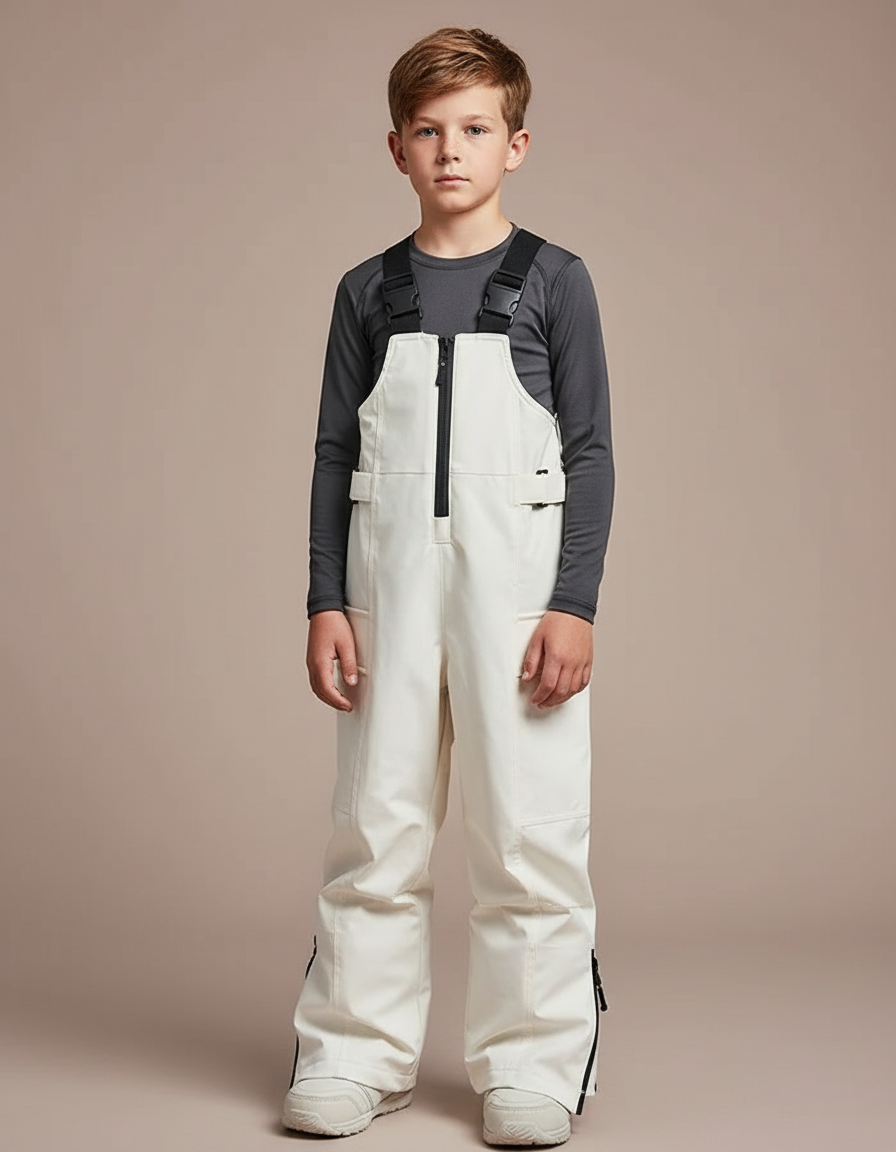 Pantalon De Pluie Crème Bretelles Imperméable Ski Enfant - Beige Polyester