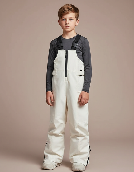Pantalon De Pluie Crème Bretelles Imperméable Ski Enfant - Beige Polyester