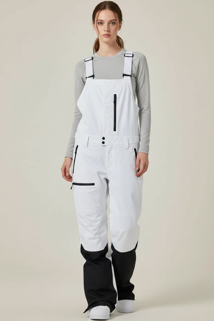 Pantalon De Pluie Blanc Noir Bretelles Ample Imperméable Unisexe - Polyester