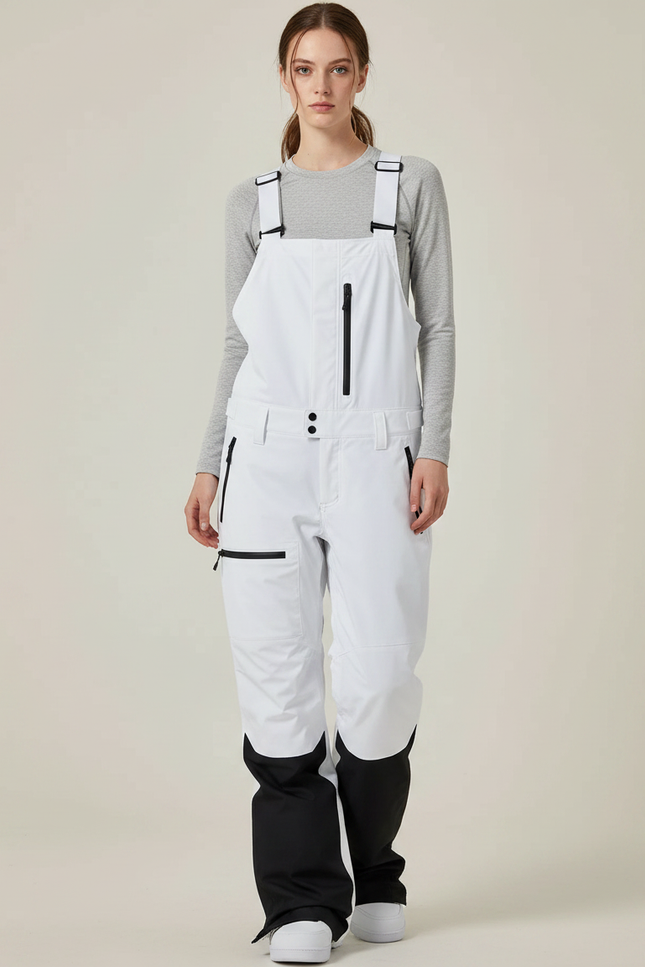 Pantalon De Pluie Blanc Noir Bretelles Ample Imperméable Unisexe - Polyester
