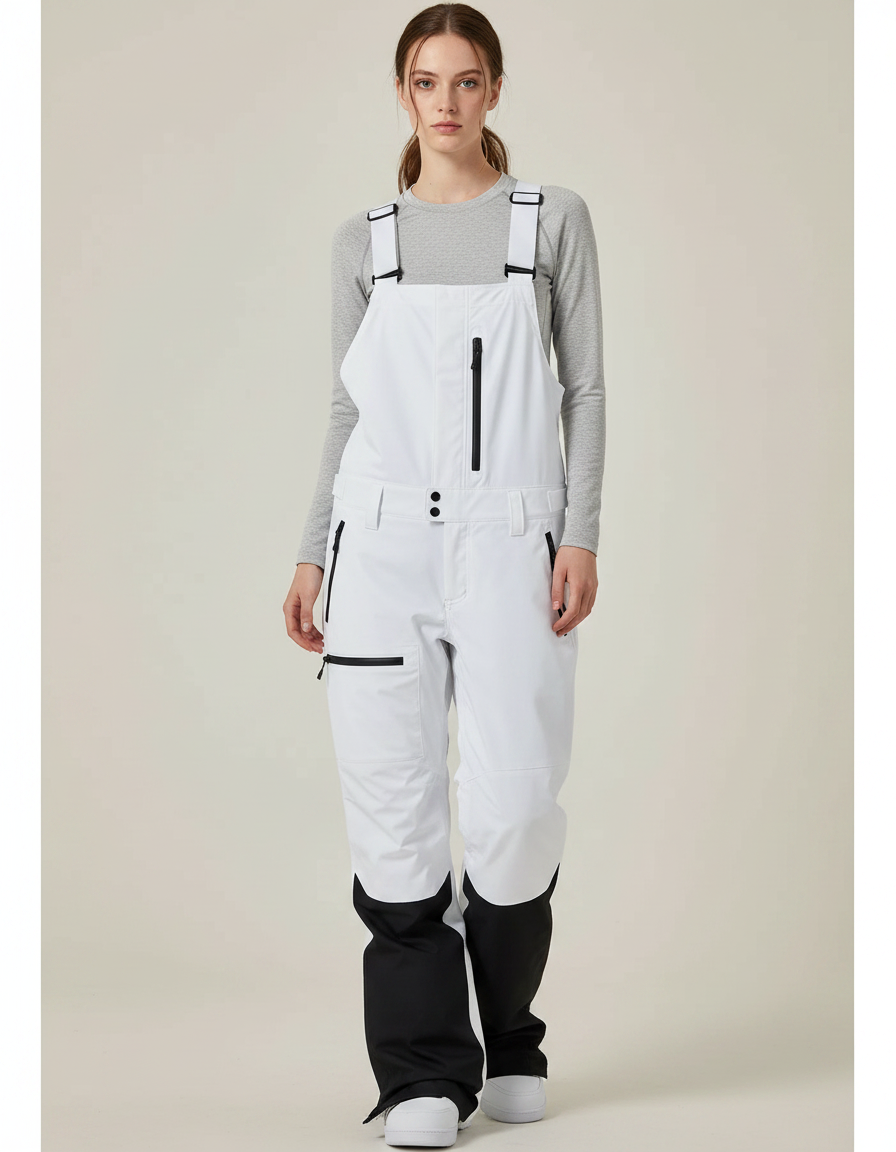 Pantalon De Pluie Blanc Noir Bretelles Ample Imperméable Unisexe - Polyester