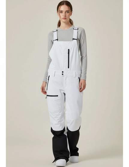 Pantalon De Pluie Blanc Noir Bretelles Ample Imperméable Unisexe - Polyester