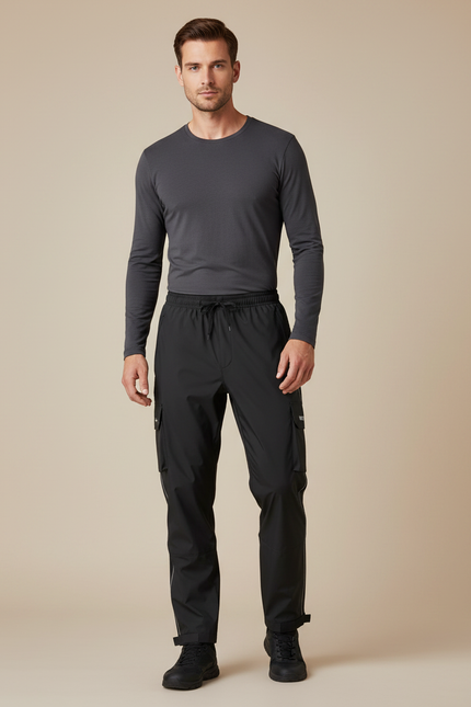 Pantalon De Pluie Noir Cargo Imperméable Homme Sport - Polyester