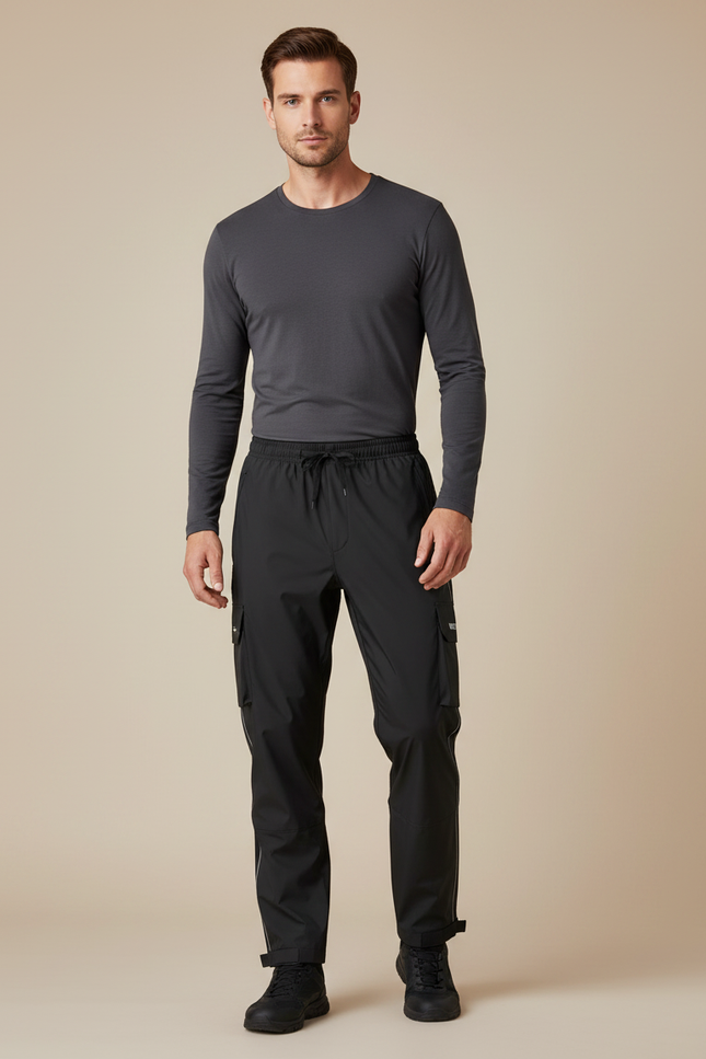 Pantalon De Pluie Noir Cargo Imperméable Homme Sport - Polyester