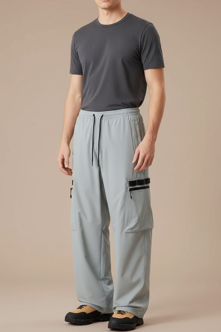 Pantalon De Pluie Gris Clair Ample Cargo Homme - Polyester