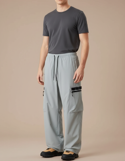 Pantalon De Pluie Gris Clair Ample Cargo Homme - Polyester