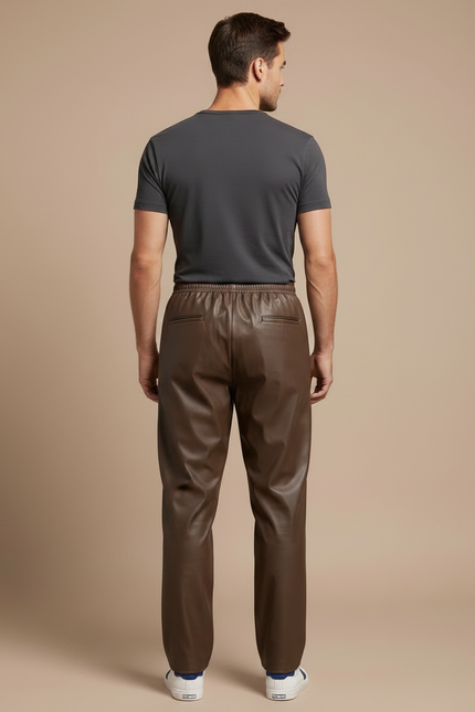 Pantalon De Pluie Marron Similicuir Ample Homme Décontracté - Simili cuir - vue 2