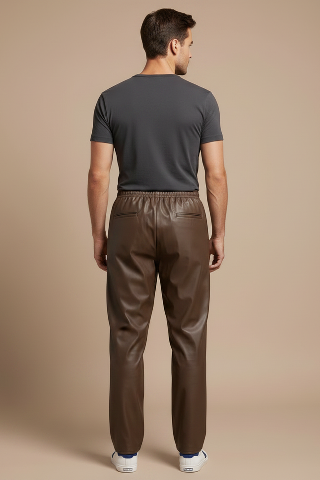 Pantalon De Pluie Marron Similicuir Ample Homme Décontracté - Simili cuir - vue 2